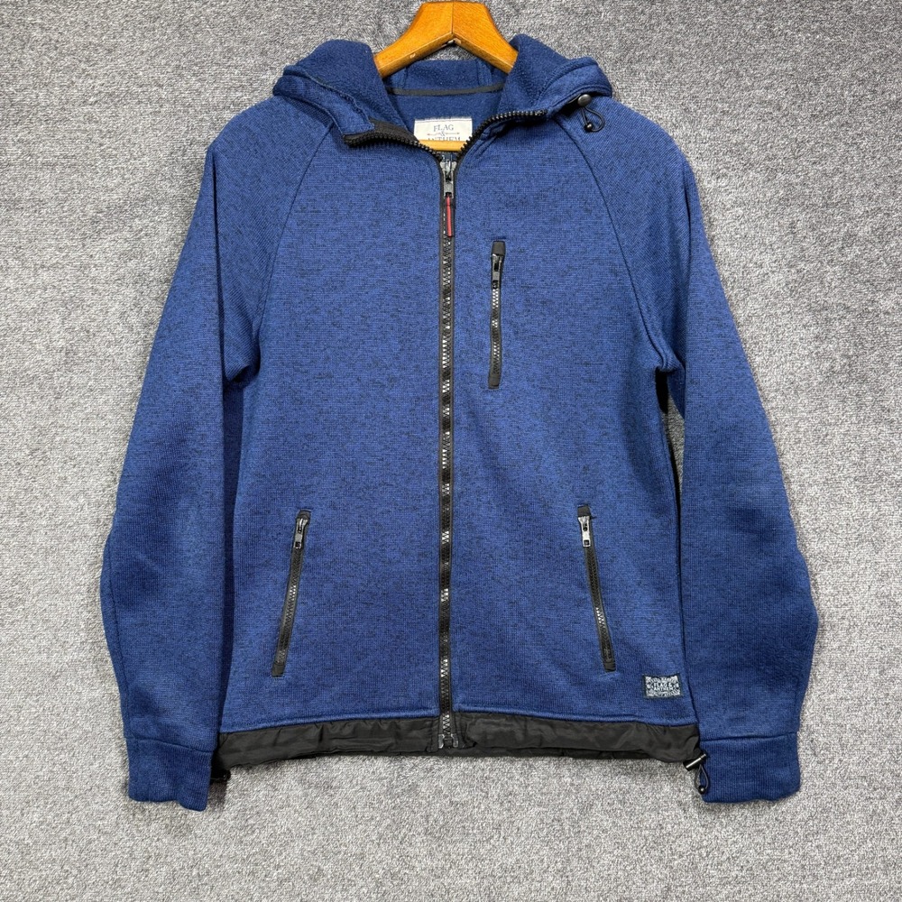 Flag & Anthem Hoodie Mens S Blue Marl Full Zip Sweater Jacket Fleece Lined